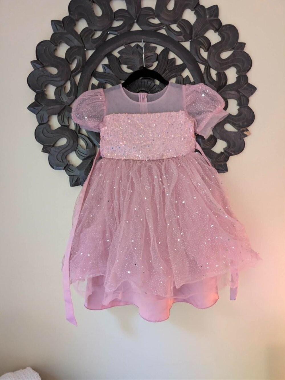 Shimmering Sequin & Puff Sleeve Celebration Dress, Size: 5